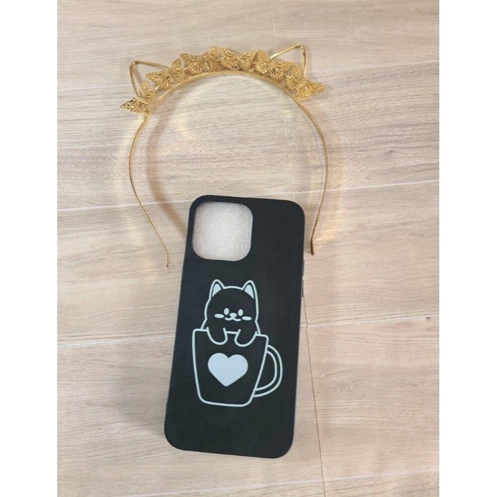 Cute Cat iPhone Case Gold Butterfly Cat Ear Headband Kawaii Anime Cosplay Set